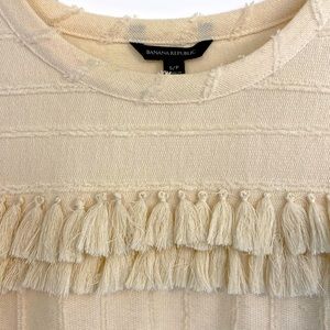 Banana Republic Cream Fringe Short Sleeve Sweater